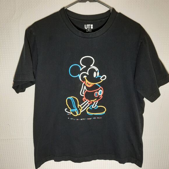 UNIQLO UT M Mickey Mouse Tee Shirt Disney Black Neon Graphic Japan Style - Picture 1 of 5